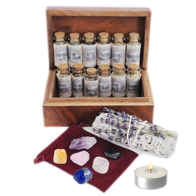 UnaLunaMoona Witchcraft Kit Box with Witchcraft Crystals | 21 Supplies Wiccan Wicca Pagan Witch Herbs