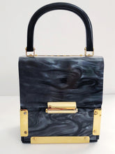 Vintage Bakelite Purse Handbag Golden 1950s Evening Art Deco Marbleized Gray