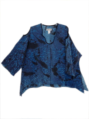 Paul Sisti Kimono Tunic Handpainted Silk Blue Lagenlook Art To Wear One Size