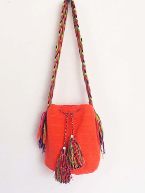 Vintage Hand Knitted Boho Handbag Handmade Hobo Boho Lagenlook Orange