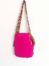 Vintage Hand Knitted Boho Handbag Handmade Hobo Boho Lagenlook Fuchsia