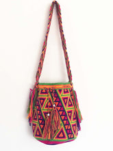 Vintage Hand Knitted Boho Handbag Handmade Hobo Boho Lagenlook Triangles