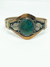 Vintage Art to Wear Bracelet Cuff Spiritual Jade Stone Gypsy Artisan Tri-Metal Lagenlook